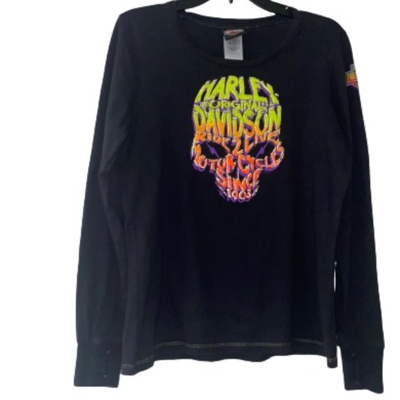 HARLEY DAVIDSON ORIGINAL REFLECTIVE  SKULL GRAPHICS  LONG SLEEVE T-SHIRT LARGE. - Picture 1 of 11